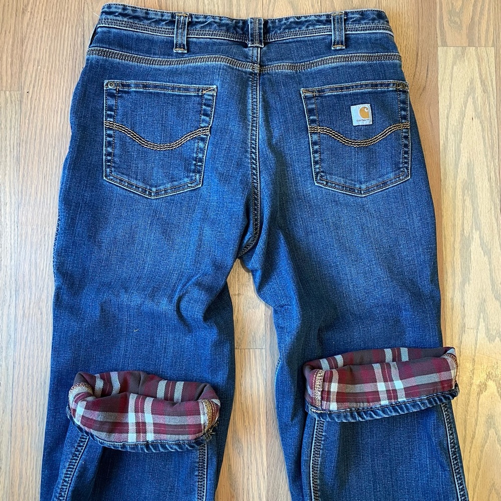 Womens Carhartt Relaxed Fit Flannel Lined Jeans Size 12 Regular - Picture 4 of 6
